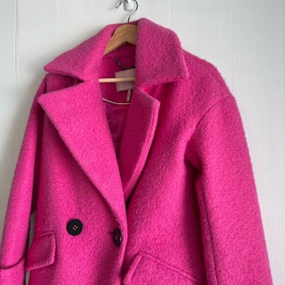 BCBGeneration Women's Double-Breasted Bouclé Walker Coat hot pink size XXS - Picture 3 of 9